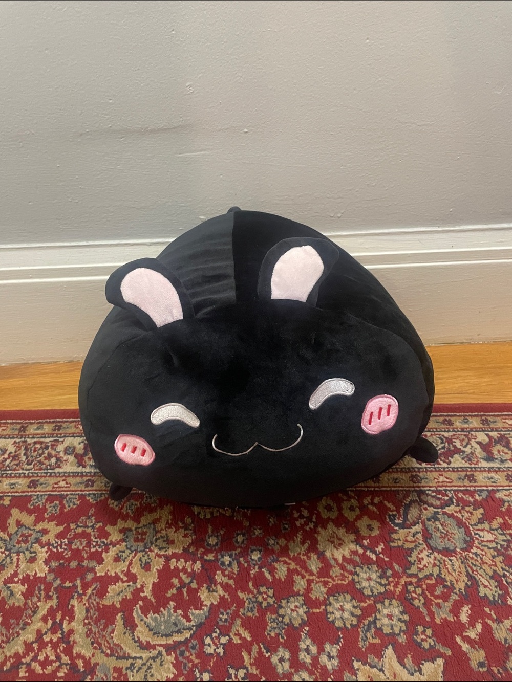 Black Plush Bunny Pet Cushion - Cozy Small Pet Lounger